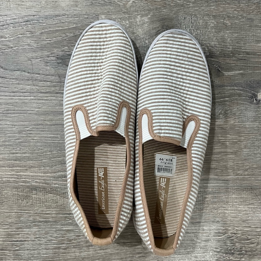 American Eagle Tan and White Striped Loafers